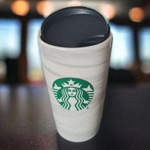 Starbucks 2020 Coffee Travel Ceramic Tumbler Gray Swirl Marble 12 Oz